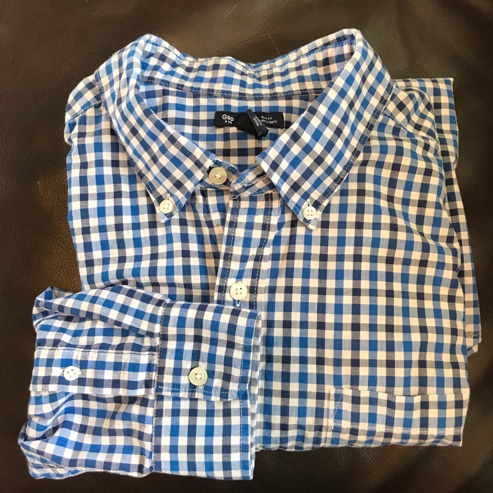 Gap Long Sleeve Button Down Gingham Slim Fit Shirt Size XL